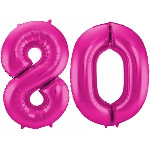 Cijfer ballonnen opblaas - Verjaardag versiering 80 jaar - 85 cm roze