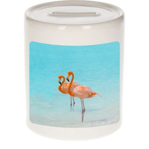 Dieren foto spaarpot flamingo 9 cm - flamingo vogels spaarpotten jongens en meisjes