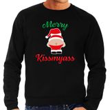 Merry Kissmyass foute Kersttrui - zwart - heren - Kerstsweaters / Kerst outfit S