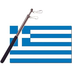 Landen vlag Griekenland - 90 x 150 cm - met compacte draagbare telescoop vlaggenstok - supporters