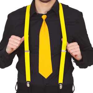 Carnaval verkleed bretels en stropdas - neon geel - volwassenen - verkleed accessoires