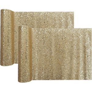 Santex Kerstdiner glitter tafelloper op rol - 2x - goud - 28 x 300 cm - polyester