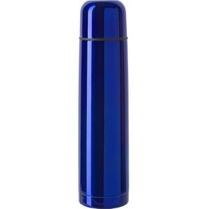RVS thermosfles/isoleerkan 1 liter kobalt blauw - Thermoskan/warmhoudkan