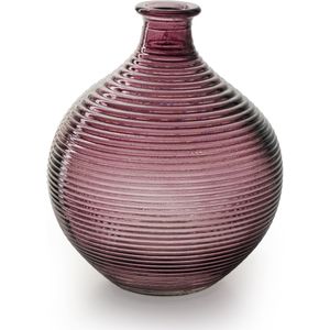 Jodeco Bloemenvaas/flesvaas - paars - bolvorm met ribbel - D16 x H20 cm