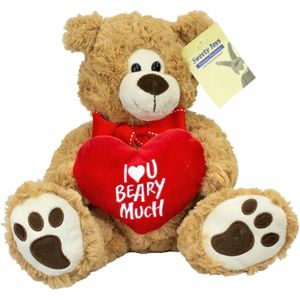 Pluche Knuffelbeer/Teddybeer met I Love You Hartje - met Geluid - Licht Bruin - 25 cm