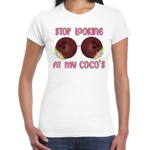 Tropical party T-shirt voor dames - kokosnoten bh - wit - carnaval/themafeest