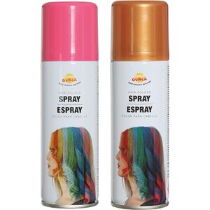 Carnaval verkleed haar verf/spray - roze en goud - spuitbus - 125 ml