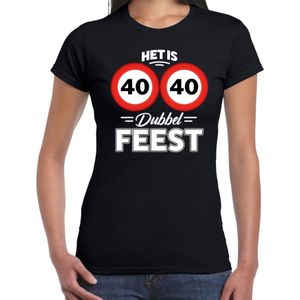 Het is dubbel feest verjaardag t-shirt zwart voor dames - Cadeau shirt - 40 jaar L