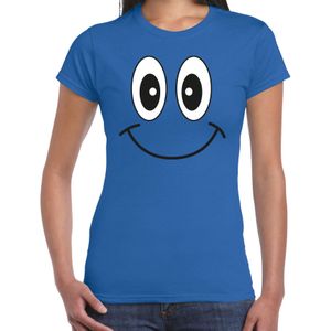 Verkleed T-shirt voor dames - smiley - blauw - carnaval - feestkleding