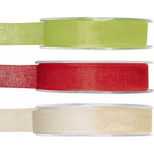 Satijn sierlint pakket - groen/wit/rood - 1,5 cm x 20 meter - Hobby/decoratie/knutselen