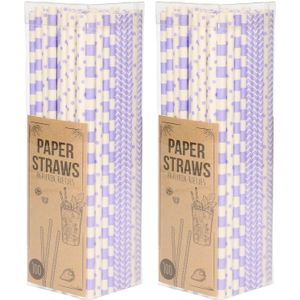 Papieren drinkrietjes - 200x - lila / paars - 20 cm