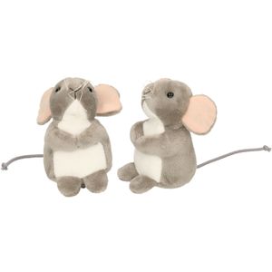 Knuffeldier Muis - 2x - zachte pluche stof - premium kwaliteit knuffels - grijs - 11 cm