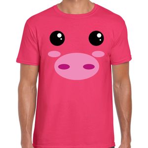 Varken / Big Gezicht Verkleed T-shirt Roze Voor Heren - Carnaval  Fun Shirt / Kleding / Kostuum S