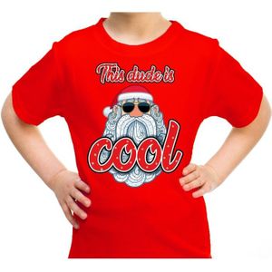 Fout kerst shirt stoere santa this dude is cool rood voor kids