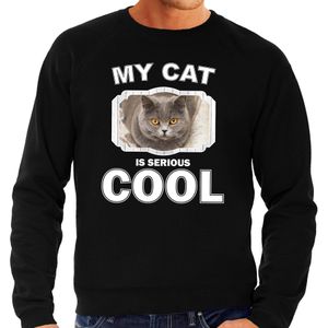 Britse korthaar katten sweater / trui my cat is serious cool zwart voor heren