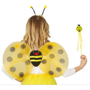 Verkleed set bijtje - vleugels/diadeem/toverstokje - geel - kinderen - Carnavalskleding/accessoires