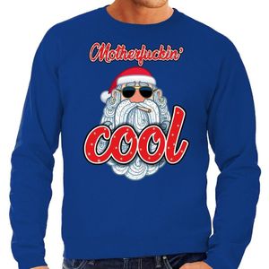 Foute Kersttrui stoere kerstman motherfucking cool blauw  heren