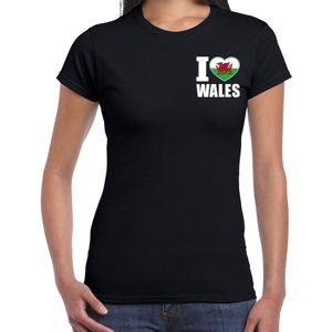 I love Wales t-shirt Verenigd Koninkrijk zwart op borst voor dames