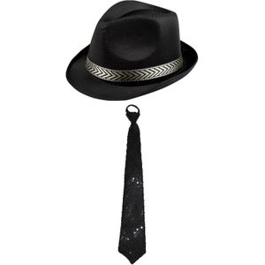 Carnaval verkleedset Classic - hoed en stropdas - zwart - heren/dames - verkleedkleding