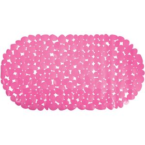 MSV Douche/bad anti-slip mat - badkamer - pvc - fuchsia roze - 39 x 99 cm - zuignappen - steentjes motief