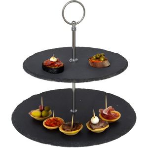Gerimport Etagere - 2-laags - leisteen en chroom - 20 x 25 cm - serveren