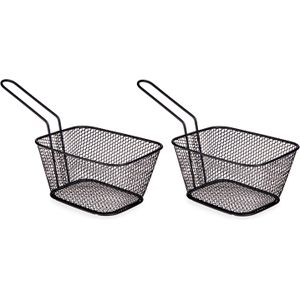 Set van 4x stuks zwarte patat/snack serveermandjes/frietmandjes 23 x 11.5 x 7.5 cm