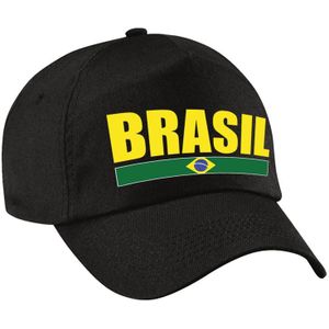 Brasil supporter pet  / cap Brazilie zwart kids