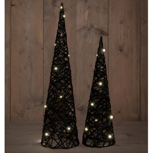 Verlichte LED kegel kerstbomen - 2x st - zwart - H40 en H60 cm - kunststof