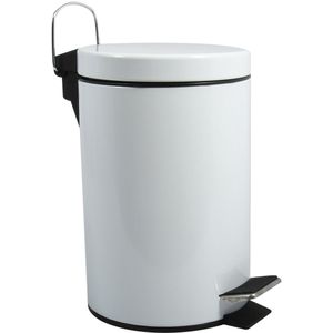 MSV Prullenbak/pedaalemmer - metaal - wit - 3 liter - 17 x 25 cm - Badkamer/toilet