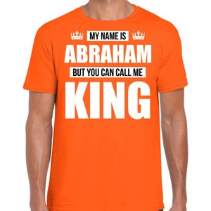 Naam cadeau t-shirt my name is Abraham - but you can call me King oranje voor heren