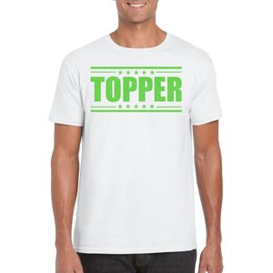 Verkleed T-shirt voor heren - topper - wit - groene glitters - feestkleding