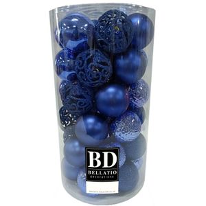 37x stuks kunststof kerstballen kobalt blauw 6 cm inclusief kerstbalhaakjes