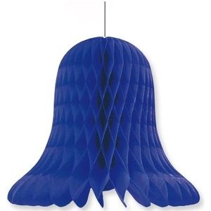 1x Kerstversiering donkerblauwe kerstklokken lampionnen 30 cm