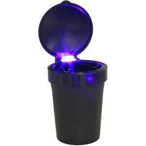 Auto asbak met LED lamp verlichting en klepje - zwart - 11 x 8 cm