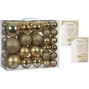 46x stuks kunststof kerstballen goud 4, 6 en 8 cm inclusief kerstbalhaakjes