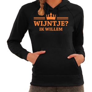 Koningsdag hoodie voor dames - wijntje - zwart - met glitters - oranje feestkleding