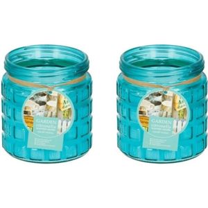 2x citronella kaarsen -  glazen pot - 12 cm - blauw