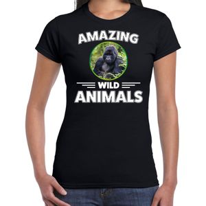 T-shirt gorilla apen amazing wild animals / dieren zwart voor dames