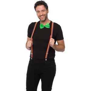 Carnaval verkleedset bretels en strik - regenboog - groen - volwassenen/unisex - feestkleding