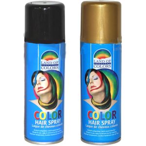 Set van 2x kleuren carnaval haarverf/haarspray van 111 ml - Zwart en Goud
