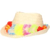 4x stuks stro verkleed hoedje met Hawaii party krans