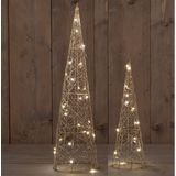 Verlichte LED figuren - kerstboom kegel/piramide - 2x st - goud - H40 en H60 cm
