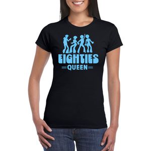 Verkleed T-shirt voor dames - eighties queen - zwart/blauw - jaren 80/80s - carnaval