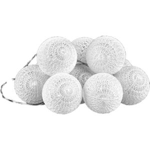 LED Lichtslinger/lichtsnoer - 10 led bolletjes - D4 cm - wit - 200 cm - batterijen