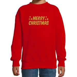 Merry Christmas Kerst sweater / trui rood voor kinderen met gouden glitter bedrukking