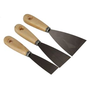 Plamuurmessen spatels set 3-delig - 30 mm - 50 mm - 80 mm - hout/metaal