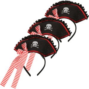 Carnaval verkleed mini hoedje voor een Piraat - 5x - zwart - diadeem - dames