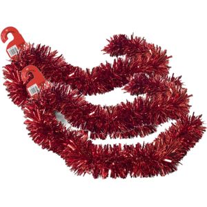 2x stuks kerstboom folie slingers/lametta guirlandes van 180 x 12 cm in de kleur glitter rood