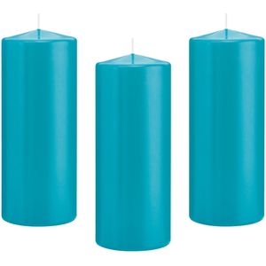 8x Turquoise blauwe cilinderkaarsen/stompkaarsen 8 x 20 cm 119 branduren