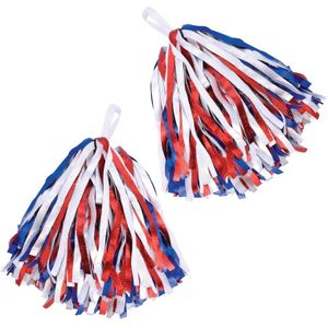 4x stuks Cheerballs/pompoms in het rood/wit/blauw